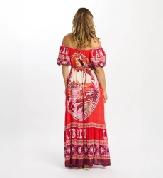 Miss June Paris — Vestido Largo Peony en Modal Rojo Bardot