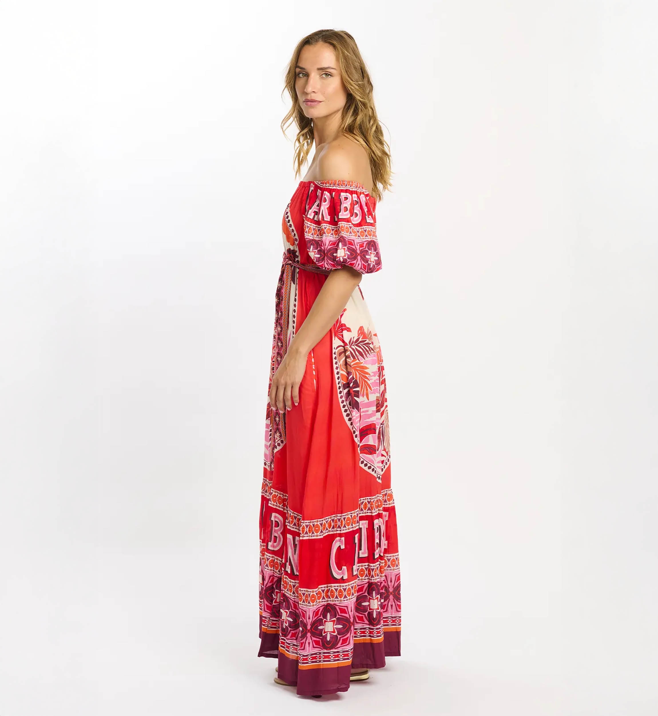 Miss June Paris — Vestido Largo Peony en Modal Rojo Bardot