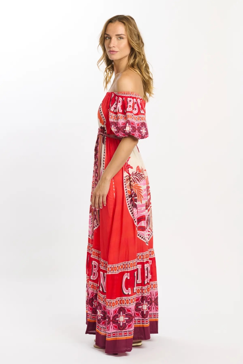 Dress Peony Short Sleeves Long Dress with pockets and matching belt , 100% modal printed - Miss June Paris - 5