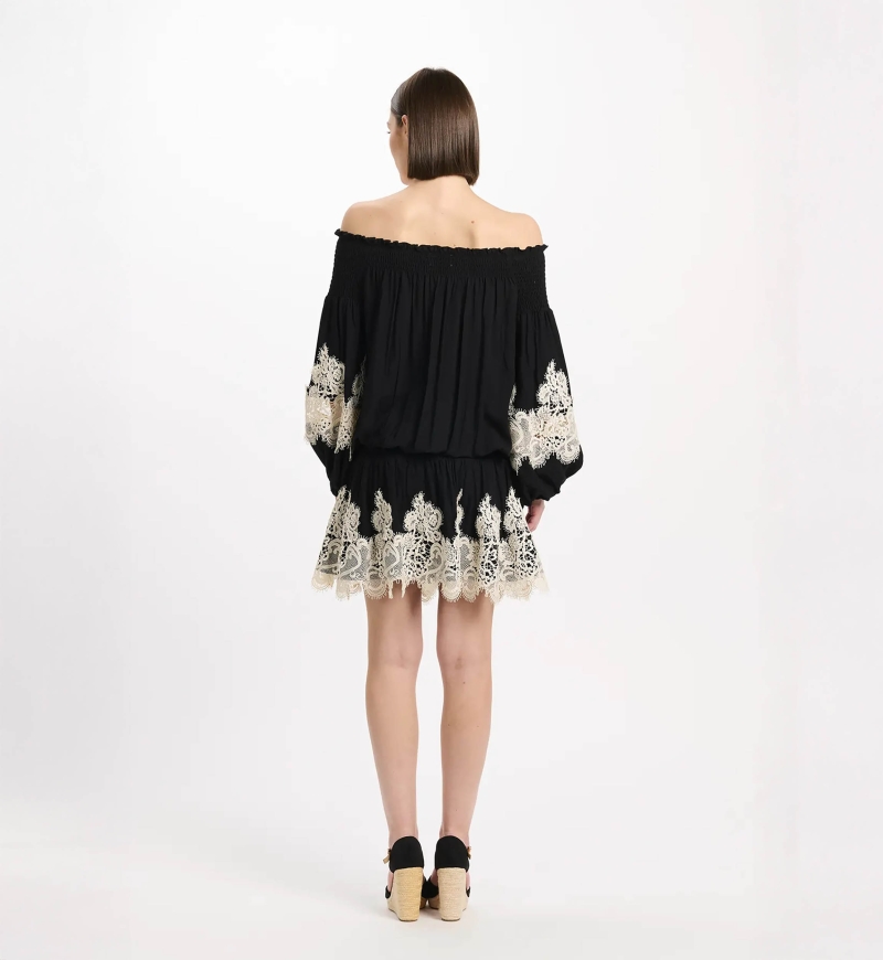 Robe Laurel – Robe courte épaules dénudées avec lacets, 100 % modal – Miss June Paris - 5