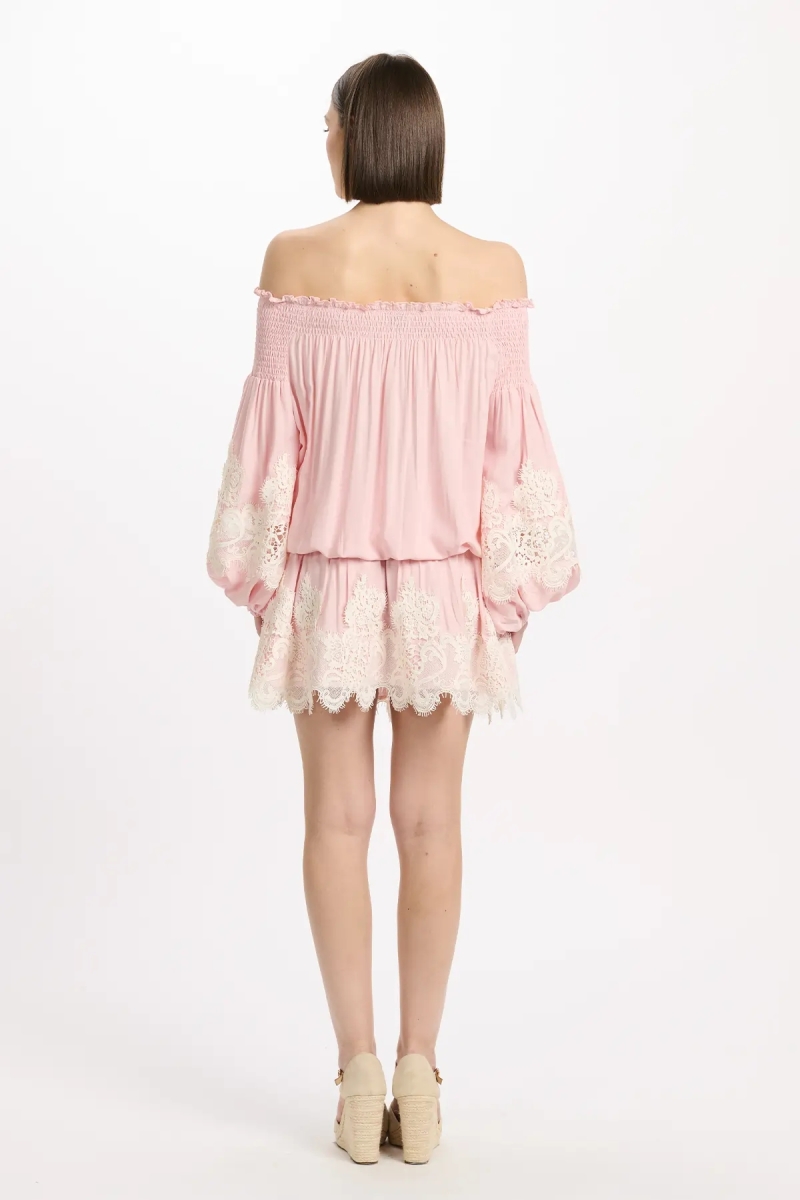 Dress Laurel Short Dress W/off The Shoulder with laces, 100% modal - Miss June Paris - 9