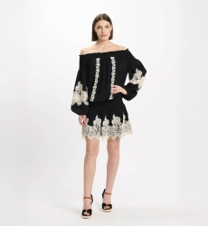 Dress Laurel Short Dress W/off The Shoulder with laces, 100% modal - Miss June Paris - 4