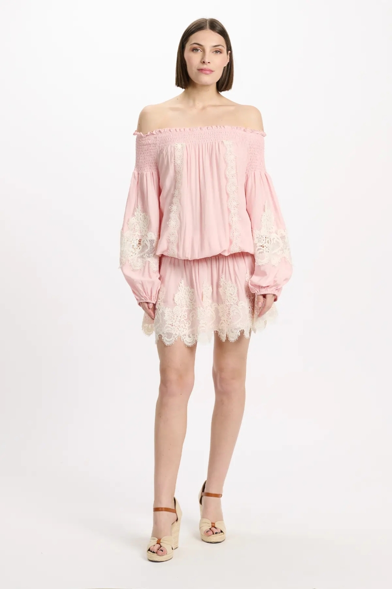 Dress Laurel Short Dress W/off The Shoulder with laces, 100% modal - Miss June Paris - 7