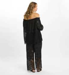 Top Opaline – Top épaules dénudées à manches longues, en coton avec broderies et lacets, 100 % coton – Miss June Paris - 9