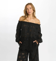 Top Opaline Off-shoulder Long Sleeved, 100% cotton with laces embroidery - Miss June Paris - 7