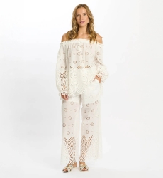 Top Opaline – Top épaules dénudées à manches longues, en coton avec broderies et lacets, 100 % coton – Miss June Paris - 4