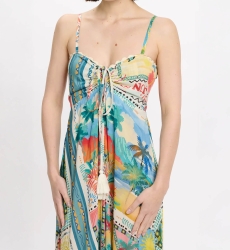 Vestido Britney – Vestido largo con tirantes finos, de modal estampado con cordones, 100 % modal – Miss June Paris - 3