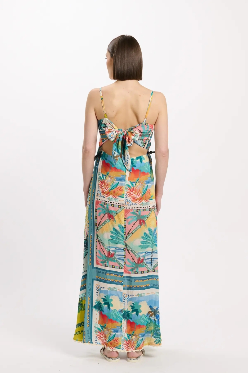 Robe Britney – Robe longue à fines bretelles, en modal imprimé avec lacets, 100 % modal – Miss June Paris - 4