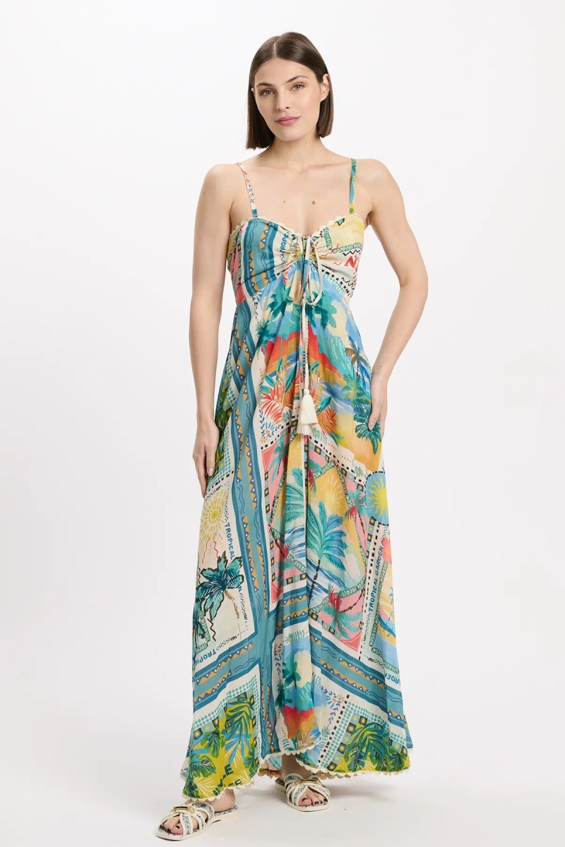 Vestido Britney – Vestido largo con tirantes finos, de modal estampado con cordones, 100 % modal – Miss June Paris - 2