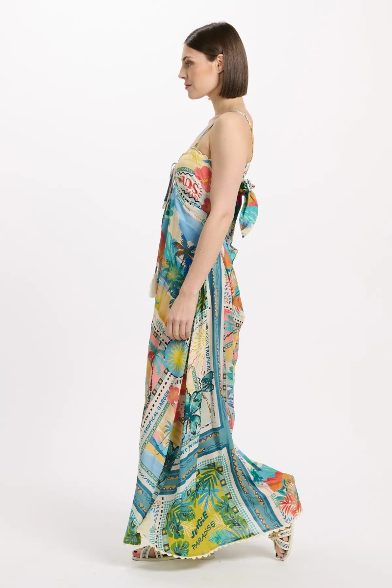 Vestido Britney – Vestido largo con tirantes finos, de modal estampado con cordones, 100 % modal – Miss June Paris - 5