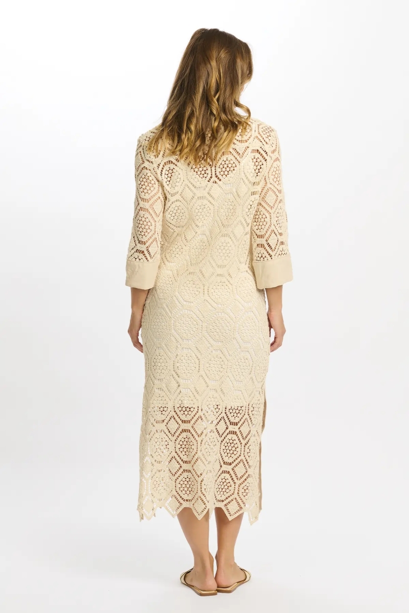 Robe Baley – Robe longue à manches longues avec doublure, en crochet de coton avec broderies, 100 % coton – Miss June Paris - 4