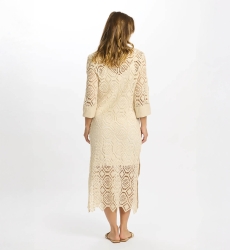 Dress Baley Long Sleeves Long with inner, 100% cotton crochet with embroidery - Miss June Paris - 4