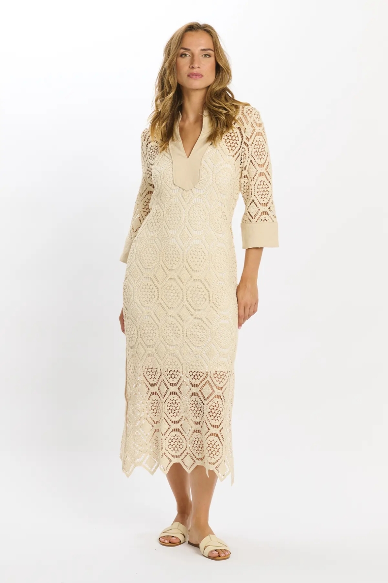 Robe Baley – Robe longue à manches longues avec doublure, en crochet de coton avec broderies, 100 % coton – Miss June Paris - 2