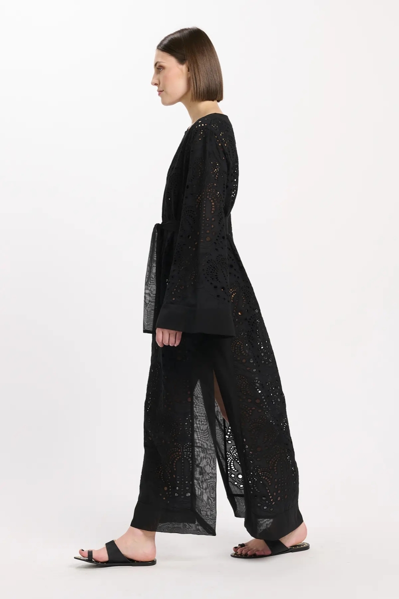 Dress Penny Long Sleeves Long Dress with belt, 100% cotton with laces embroidery - Miss June Paris - 6
