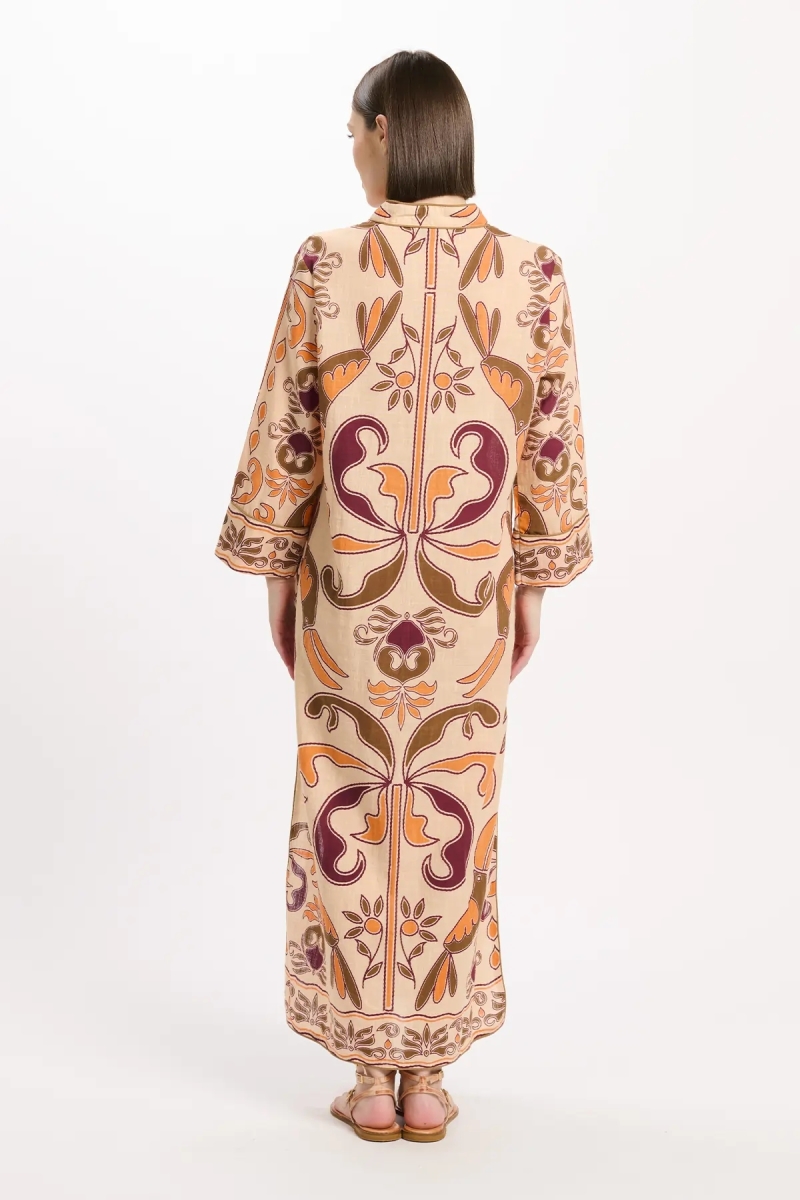 Dress Cruise Long Sleeves Long, 100% cotton slub printed - Miss June Paris - 4