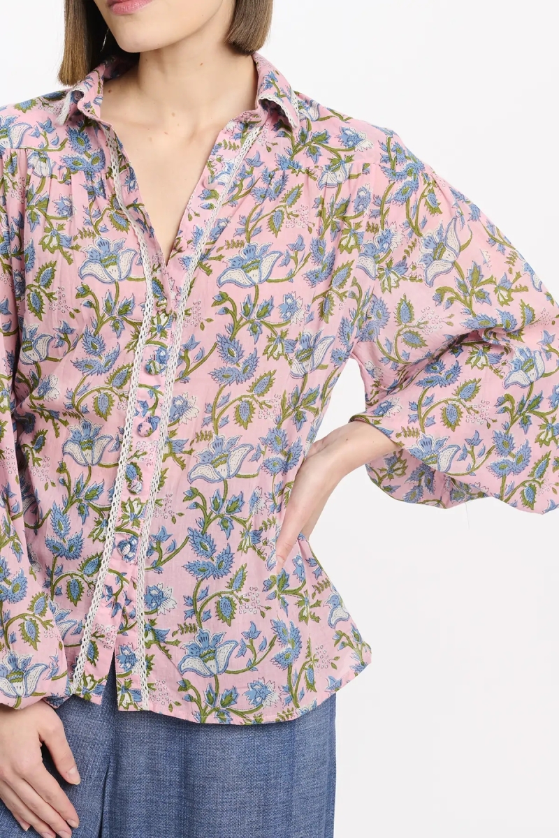 Chemise Azalee – Chemise à manches longues, en coton imprimé avec lacets, 100 % coton – Miss June Paris - 3