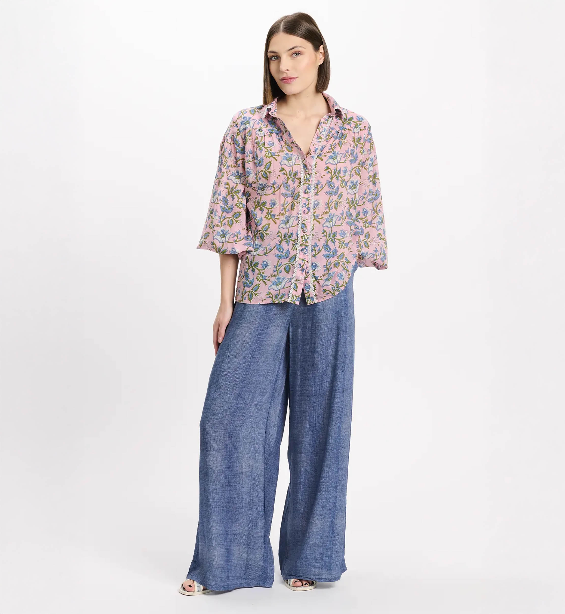 Camisa Azalee – Camisa de manga larga, de algodón estampado con cordones, 100 % algodón – Miss June Paris - 2