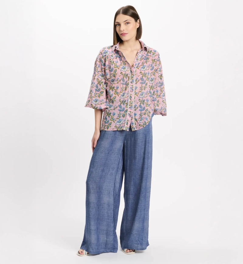 Camisa Azalee – Camisa de manga larga, de algodón estampado con cordones, 100 % algodón – Miss June Paris - 2