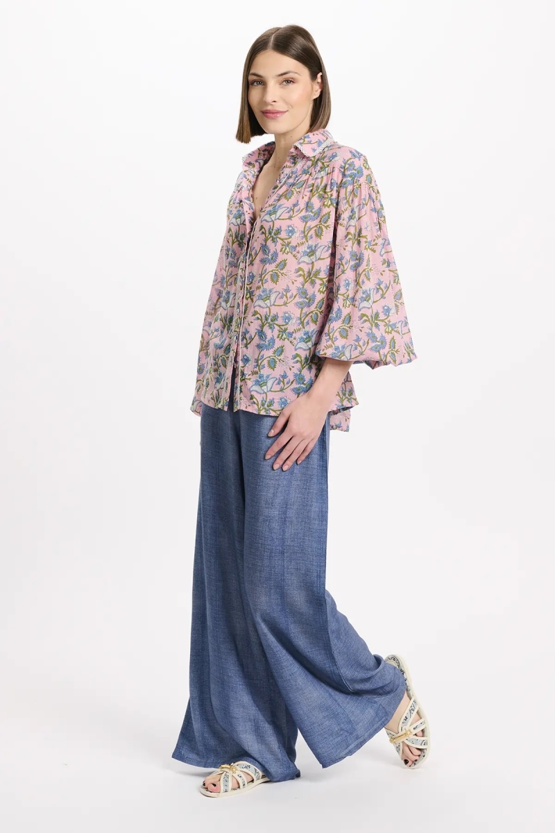 Camisa Azalee – Camisa de manga larga, de algodón estampado con cordones, 100 % algodón – Miss June Paris - 5