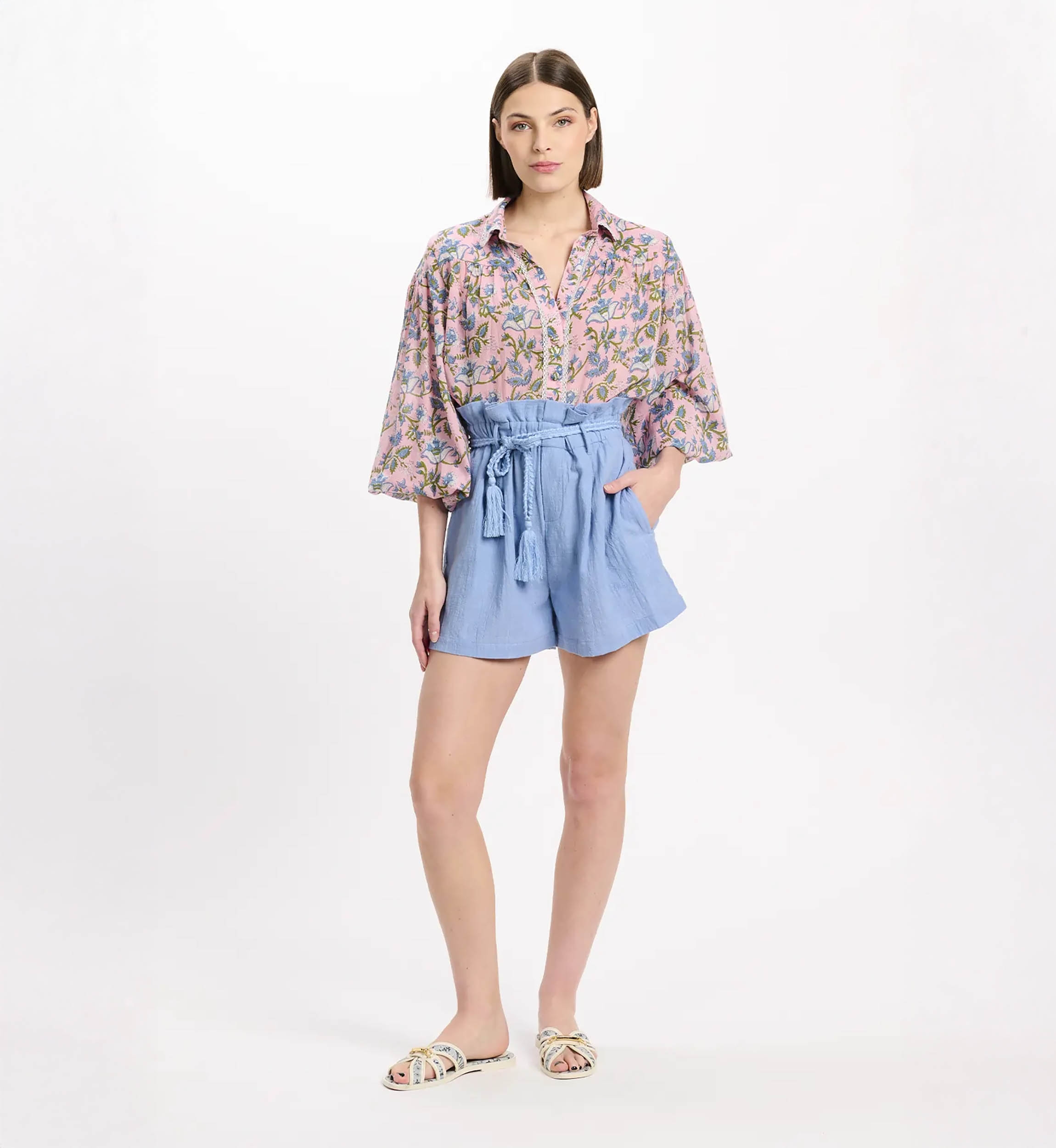 Short Luciana – Short avec poches et ceinture, 100 % coton – Miss June Paris - 2