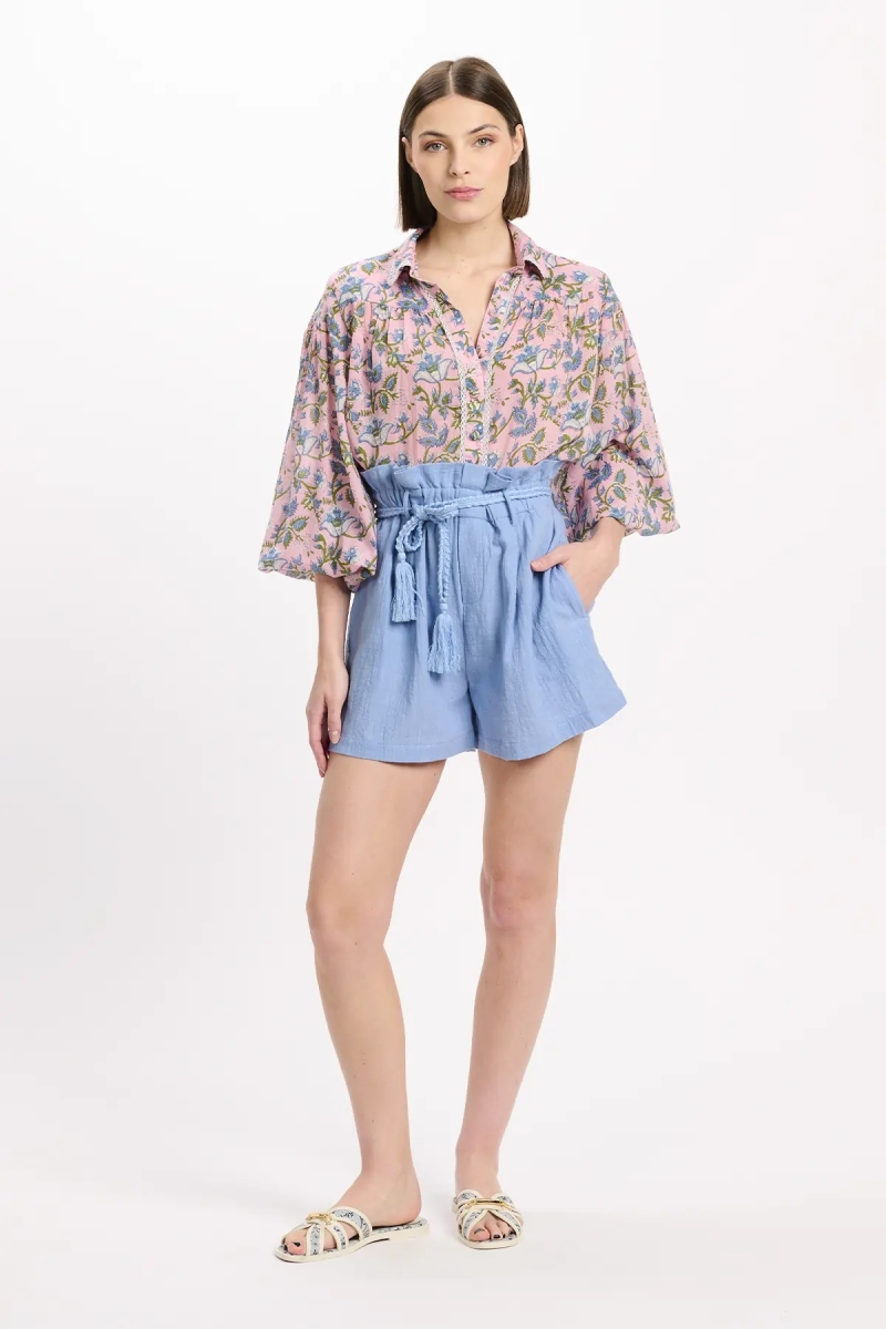 Short Luciana Shorts With Pockets And Belt, 100% cotton - Miss June Paris - 2