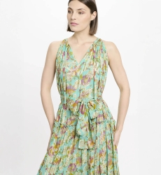 Chelsea long dress 100% rayon in aqua lurex, sleeveless with matching belt and lining – Miss June Paris – 4