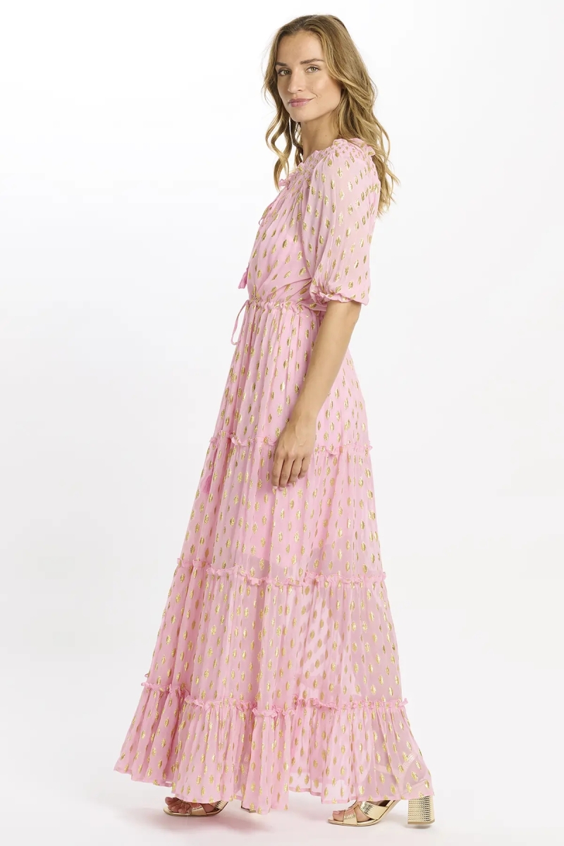 Dress Betina Long Dress With 3/4 Sleeves with inner, 100% rayon lurex -  Miss June Paris - 6