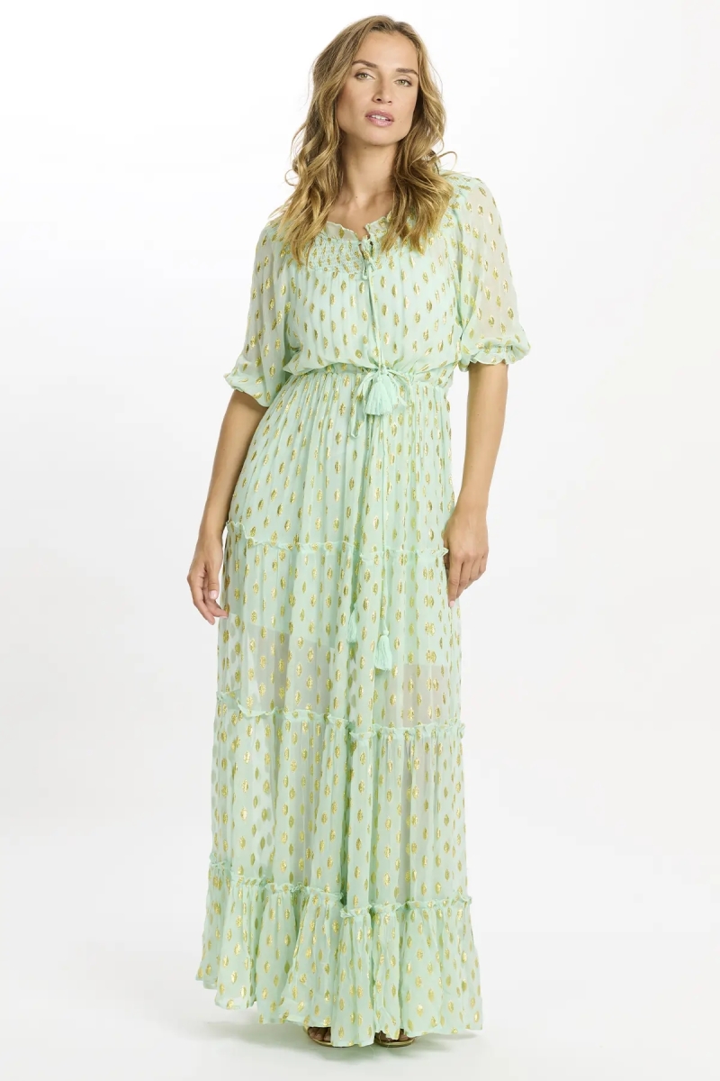 Robe Betina – Robe longue à manches 3/4 avec doublure, en rayonne avec lurex, 100 % rayonne – Miss June Paris - 4