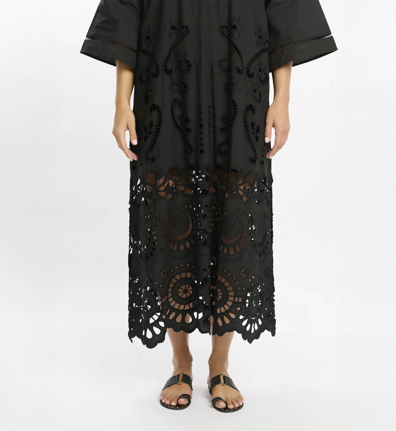 Dress Adria Long Sleeves Long with inner, 100% cotton with laces embroidery - Miss June Paris - 9