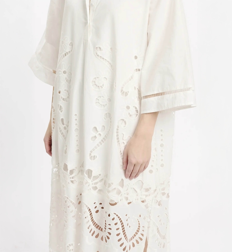 Robe Adria – Robe longue à manches longues avec doublure, en coton avec broderies et lacets, 100 % coton – Miss June Paris - 6