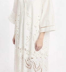 Dress Adria Long Sleeves Long with inner, 100% cotton with laces embroidery - Miss June Paris - 6