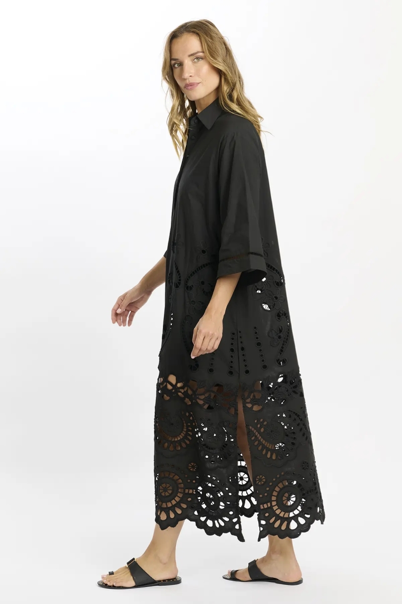Robe Adria – Robe longue à manches longues avec doublure, en coton avec broderies et lacets, 100 % coton – Miss June Paris - 7
