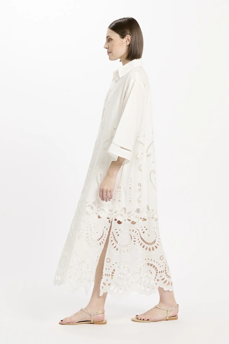 Vestido Adria – Vestido largo de manga larga con forro, de algodón con bordados y cordones, 100 % algodón – Miss June Paris - 8