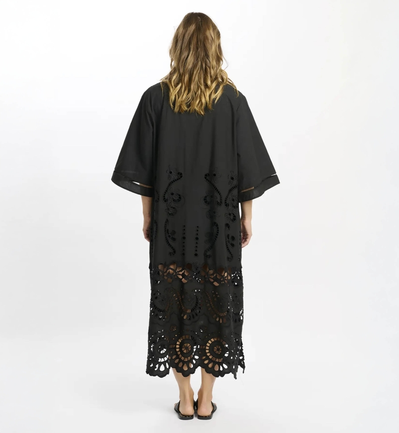 Robe Adria – Robe longue à manches longues avec doublure, en coton avec broderies et lacets, 100 % coton – Miss June Paris - 10