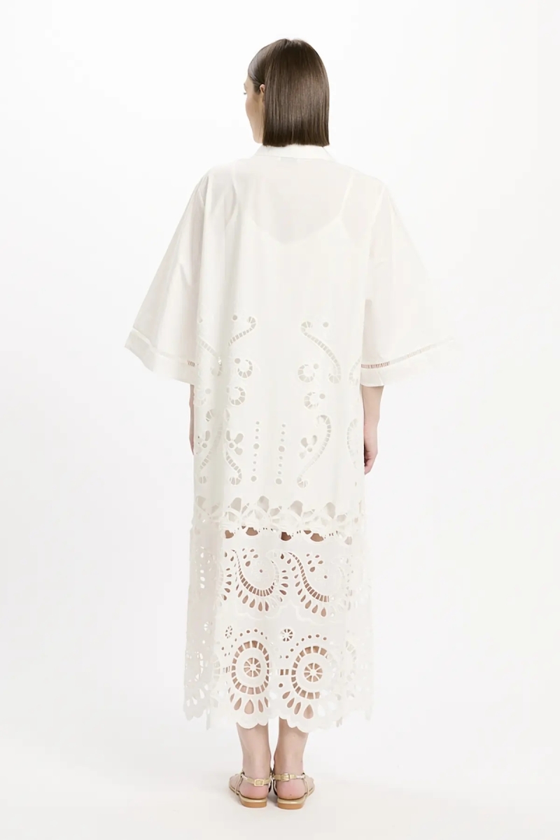 Dress Adria Long Sleeves Long with inner, 100% cotton with laces embroidery - Miss June Paris - 11
