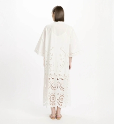 Dress Adria Long Sleeves Long with inner, 100% cotton with laces embroidery - Miss June Paris - 11