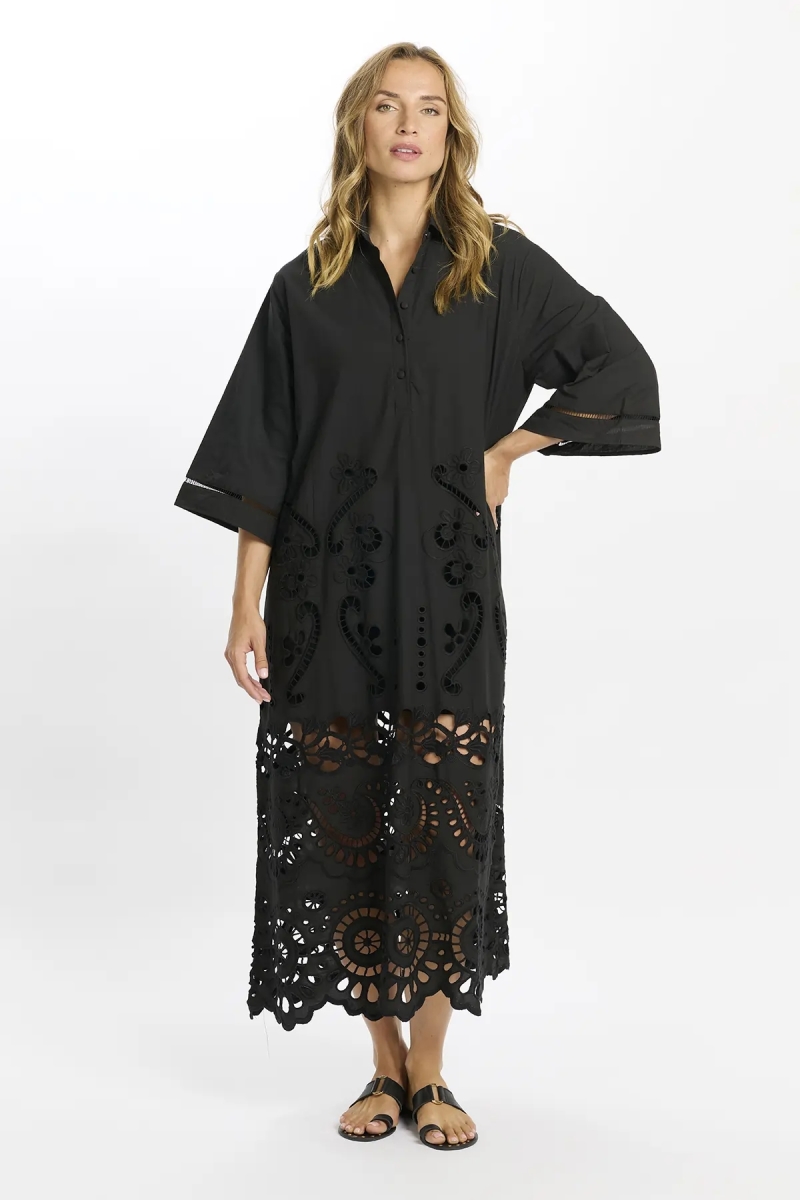 Vestido Adria – Vestido largo de manga larga con forro, de algodón con bordados y cordones, 100 % algodón – Miss June Paris - 4