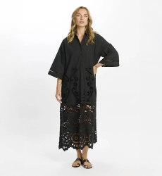 Dress Adria Long Sleeves Long with inner, 100% cotton with laces embroidery - Miss June Paris - 4