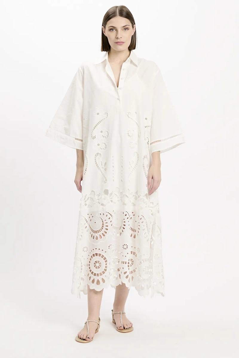 Vestido Adria – Vestido largo de manga larga con forro, de algodón con bordados y cordones, 100 % algodón – Miss June Paris - 5