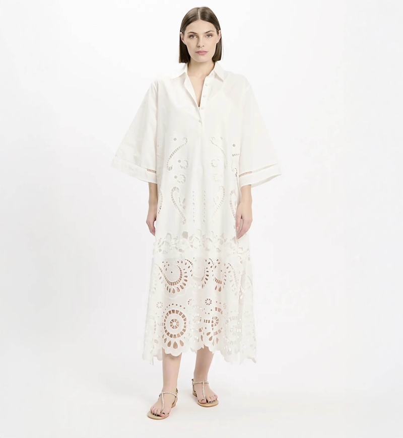 Robe Adria – Robe longue à manches longues avec doublure, en coton avec broderies et lacets, 100 % coton – Miss June Paris - 5