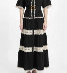 Robe Betty – Robe longue à manches courtes avec ceinture, en coton avec broderies et lacets, 100 % coton – Miss June Paris - 9