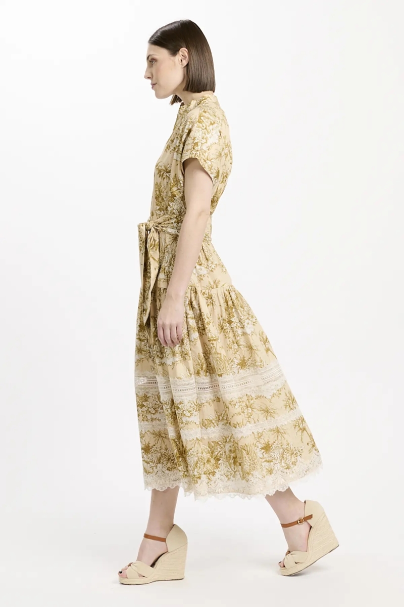 Robe Brita – Robe midi à manches courtes avec ceinture assortie, en coton avec lacets, 100 % coton – Miss June Paris - 4