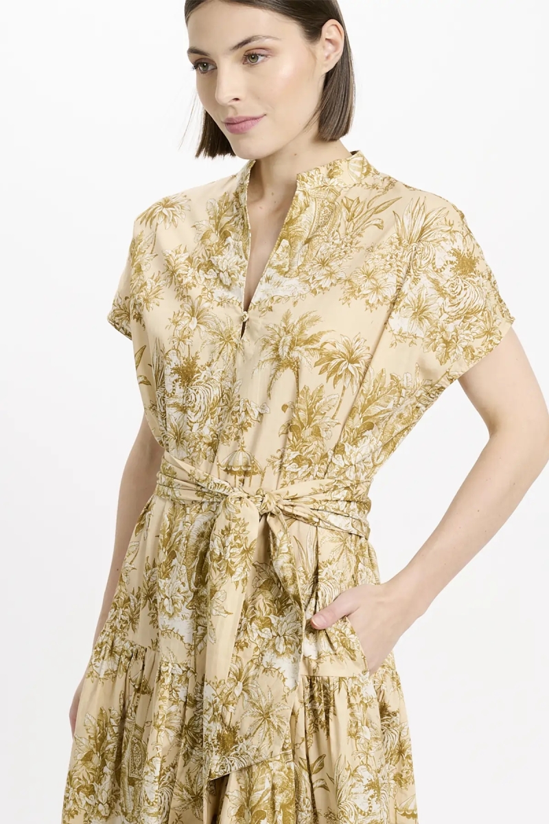 Dress Brita Short Sleeves Midi Dress with matching belt, 100% cotton with laces - 3