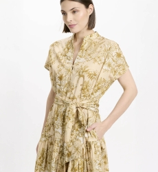 Dress Brita Short Sleeves Midi Dress with matching belt, 100% cotton with laces - 3