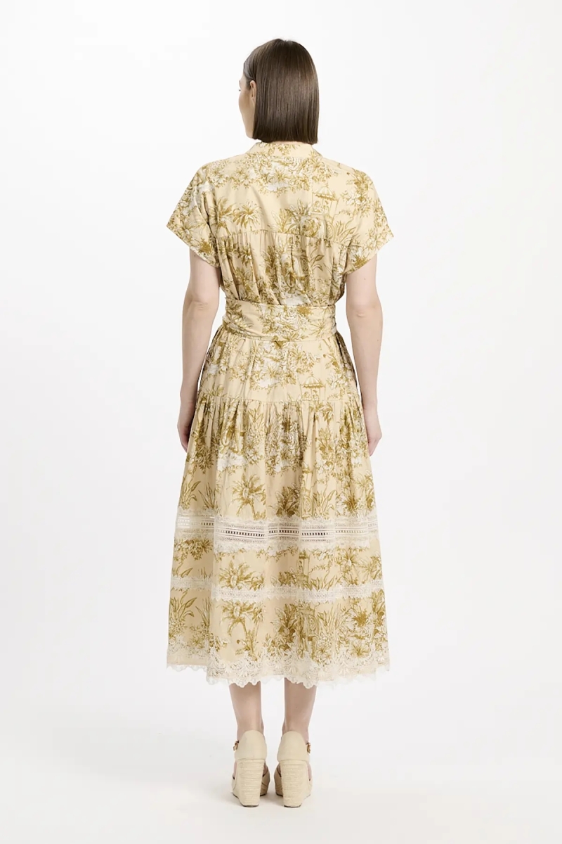 Dress Brita Short Sleeves Midi Dress with matching belt, 100% cotton with laces - 5