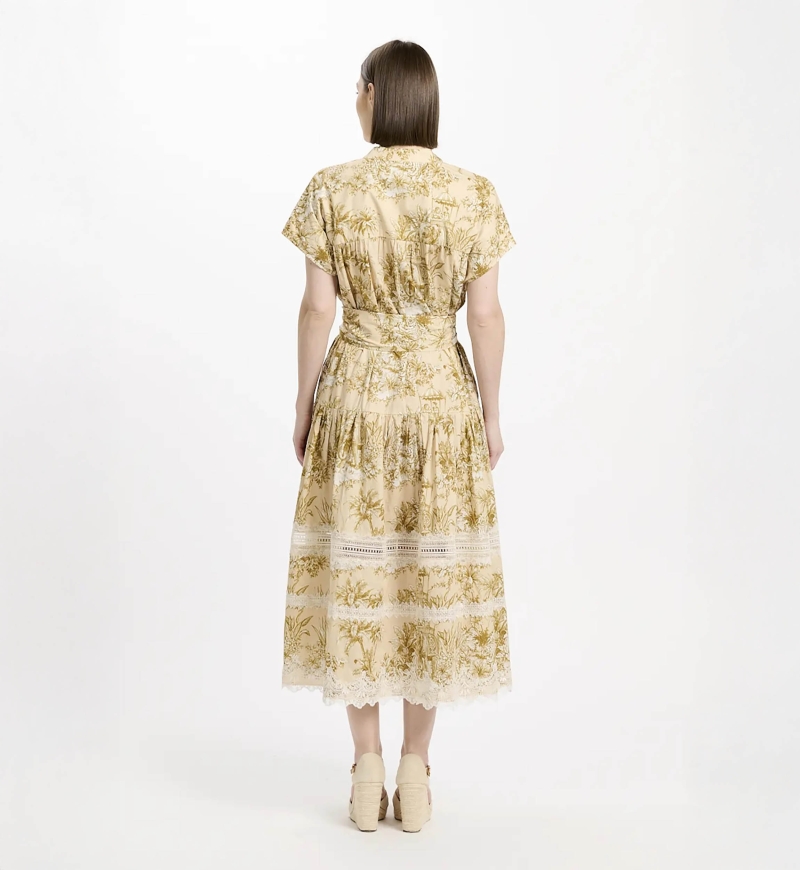 Vestido Brita – Vestido midi con mangas cortas y cinturón a juego, de algodón con cordones, 100 % algodón – Miss June Paris - 5