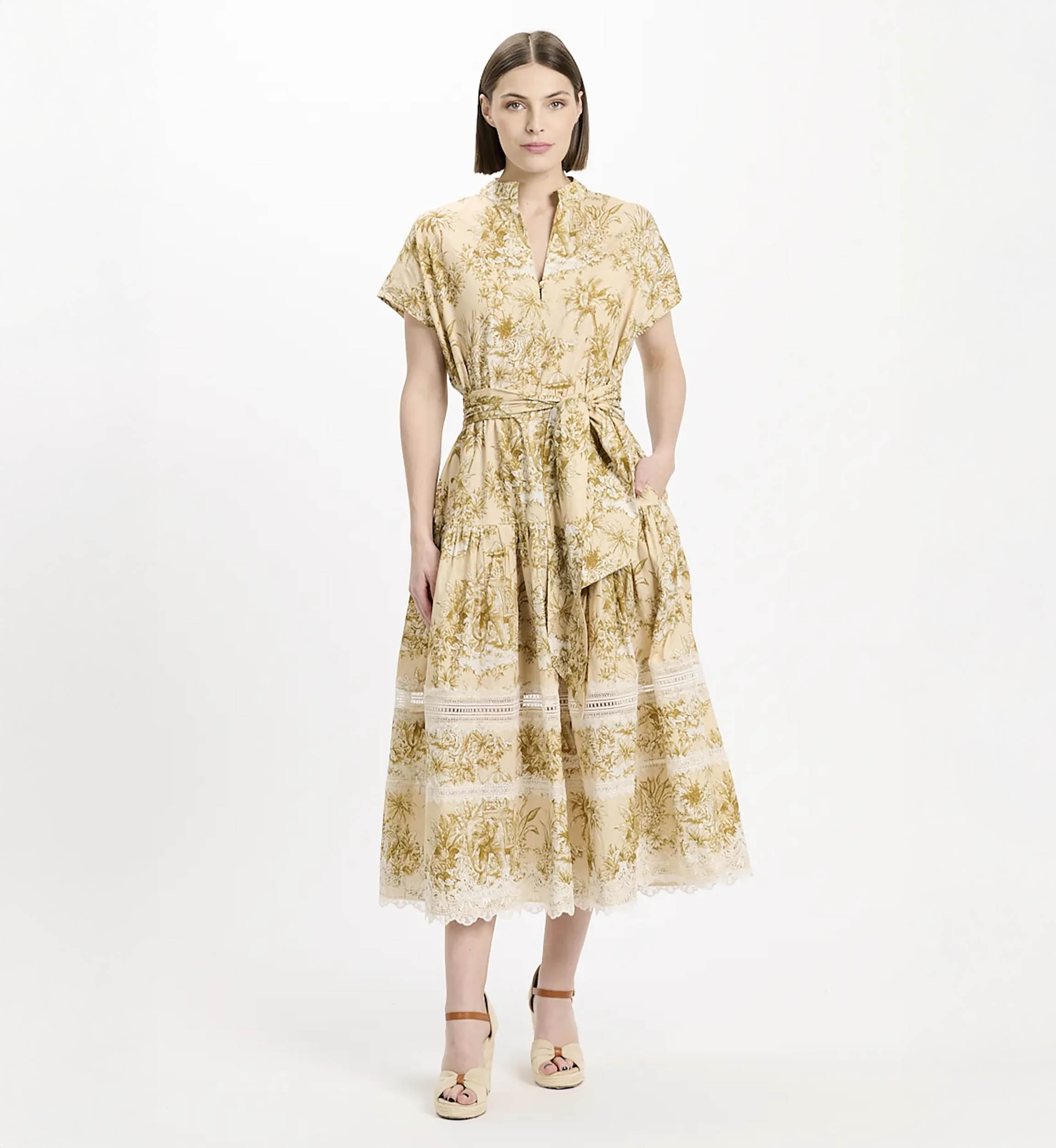 Robe Brita – Robe midi à manches courtes avec ceinture assortie, en coton avec lacets, 100 % coton – Miss June Paris - 2