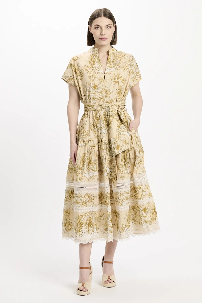 Robe Brita – Robe midi à manches courtes avec ceinture assortie, en coton avec lacets, 100 % coton – Miss June Paris - 2