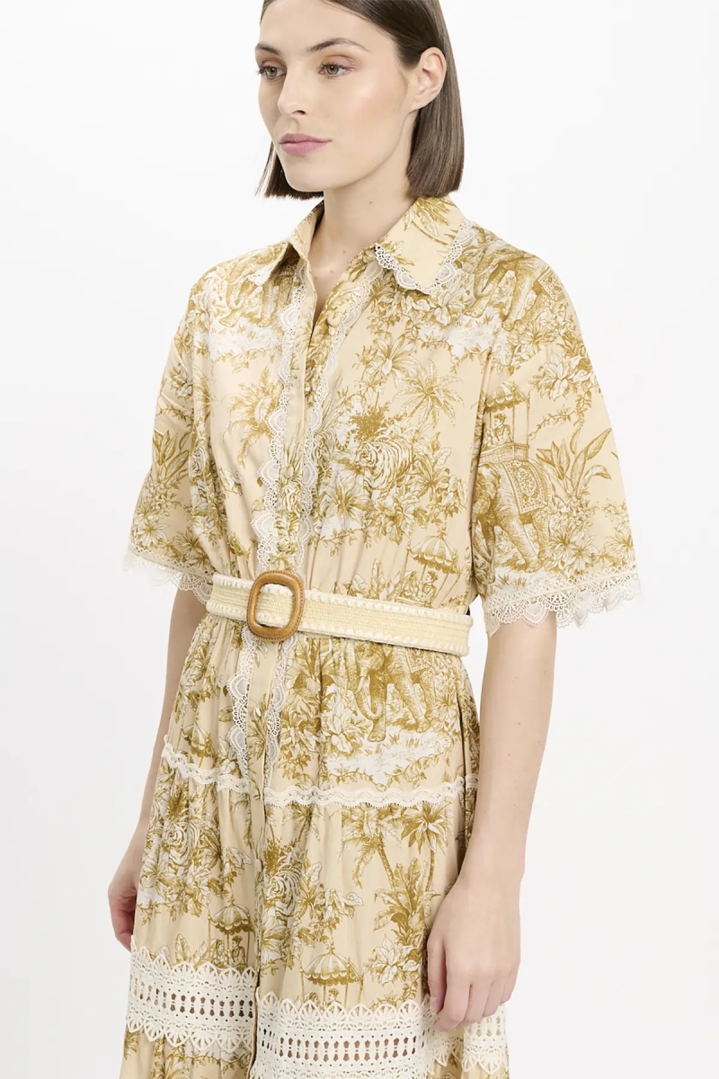 Robe Aliza – Robe longue à manches courtes avec ceinture, en coton avec lacets, 100 % coton – Miss June Paris - 3