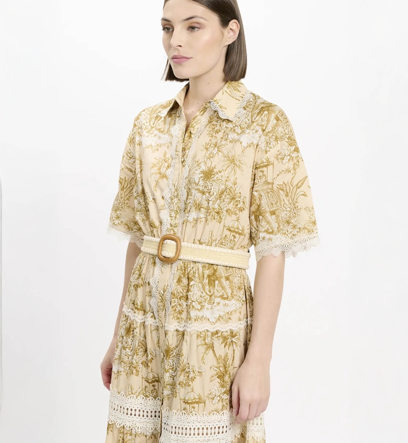 Vestido Aliza – Vestido largo con mangas cortas y cinturón, de algodón con cordones, 100 % algodón – Miss June Paris - 3